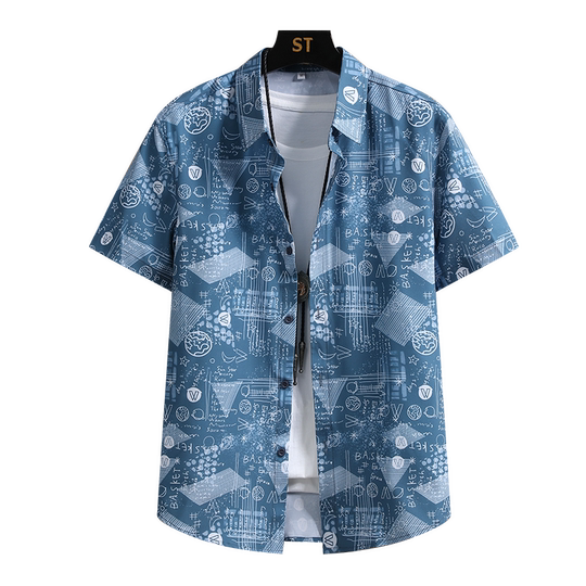 Cool ice silk material summer men's short-sleeved shirt