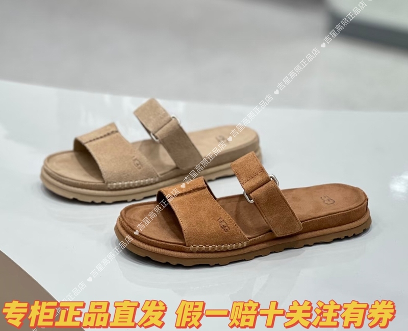 In-Stock Ugg New Summer Model Women's Comfortable, Stylish, Simple, Shiny Gold Casual Slippers 1178590-999