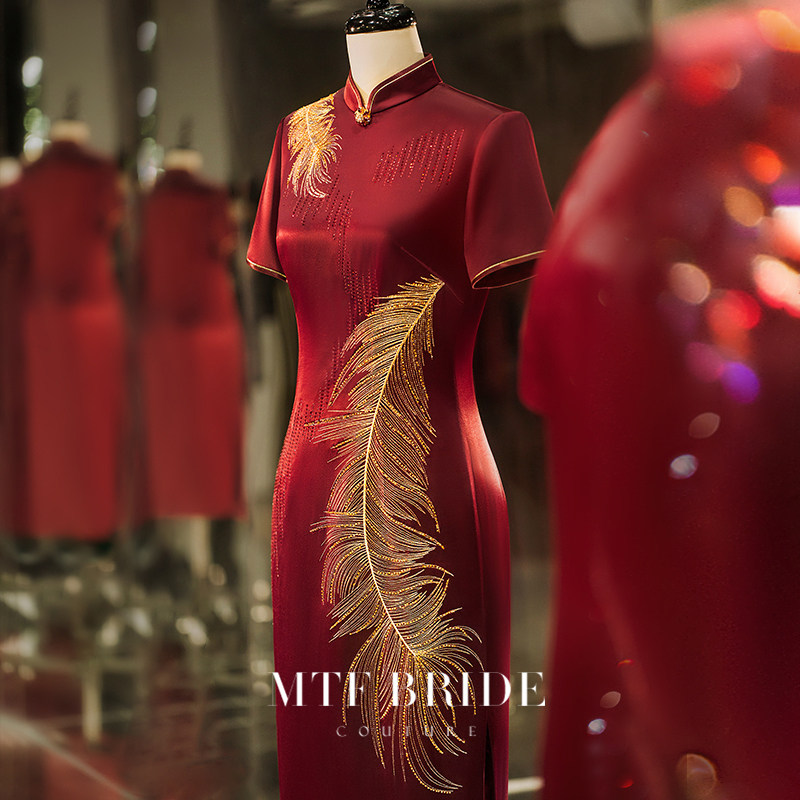 Man Tingfang (He Fengyan)mother's cheongsam 2021 new summer female high-end Xi mother-in-law wedding dress