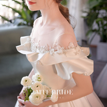 Manting Fang 19 degrees Bai Lan] shoulder French satin main wedding dress main yarn 2021 new simple temperament bride