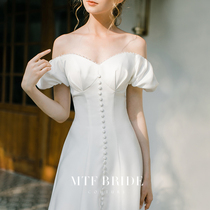 Manchen Fang (Swan Lake) French satin light wedding dress 2021 new bride shoulder engagement evening dress summer