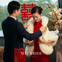 Mantingfang (full snow) wedding dress woolen shawl winter cheongsam warm white thick fur bride accessories female