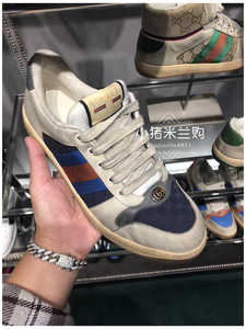 小猪代购 Gucci/古驰男女条纹小脏鞋 迪丽热巴同款做旧运动脏脏鞋