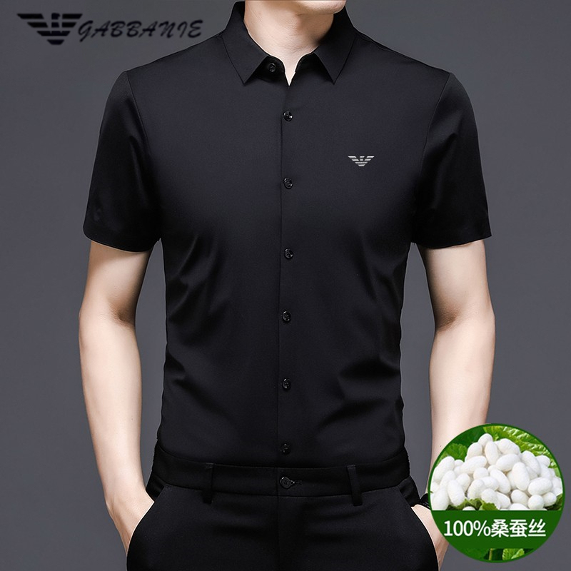 New Gabbanie Men's Short-Sleeved Shirt 2026 Summer Business Solid Color Wrinkle-Free Ice Silk Men's Shirt Trendy