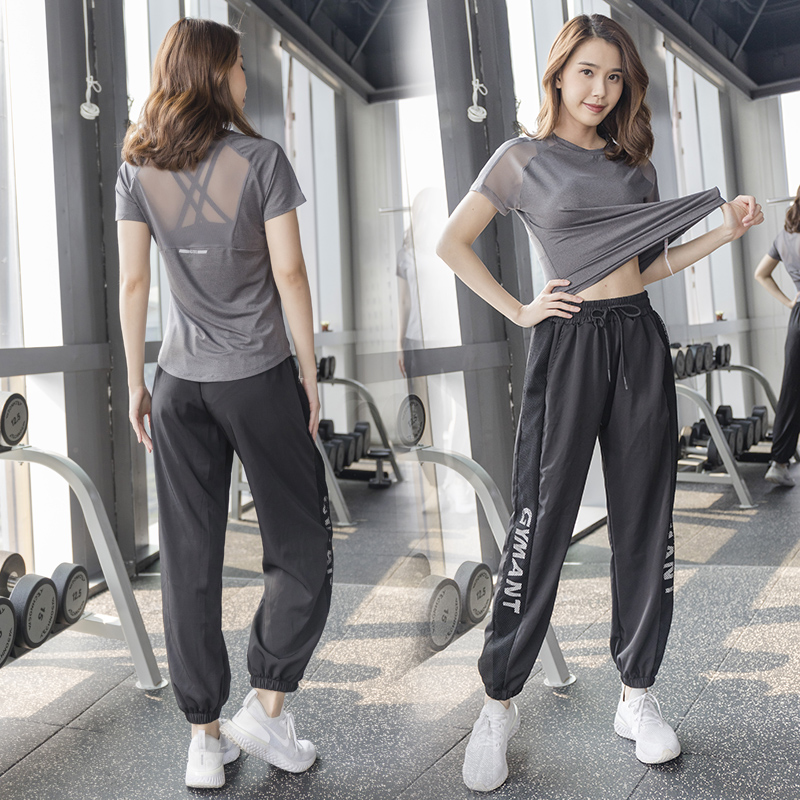 Yoga suit running professional high-end loose fashion morning running summer gym sports suit summer dress dried dress