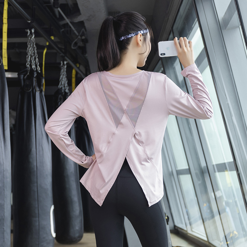 Long sleeve yoga clothes sexy Pilates on clothes female dry professional sports fitness T-shirts loose running cover