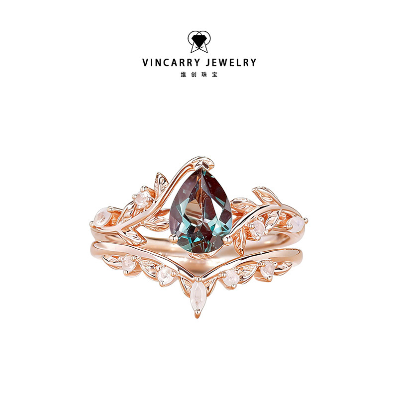 VINCARRY Weichong Jewelry K gold cultured color treasure natural element ring double ring for women rose gold moonstone
