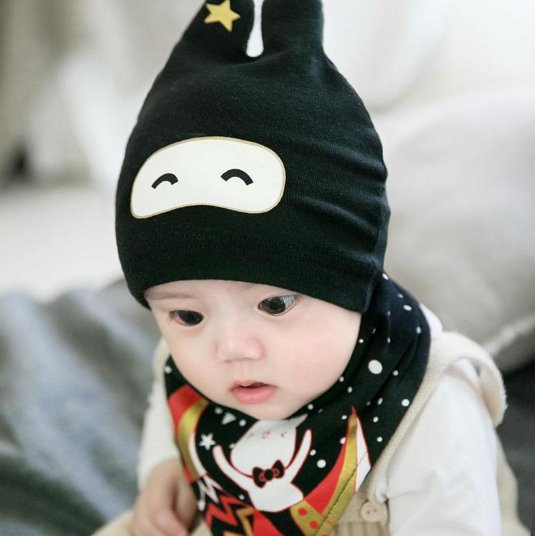 Black all-match elastic band boy autumn clothes warm female baby sleeping cotton thread baby hat autumn and winter yellow men and women