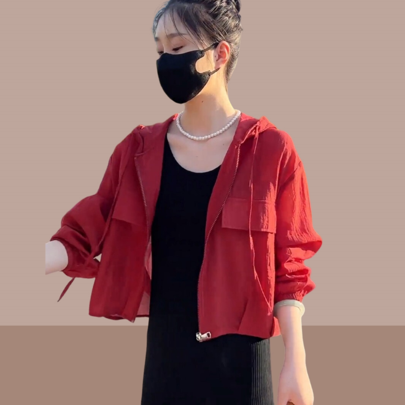 2026 New Summer Style Women's High-End Hooded Sun Protection Clothing, Thin Gauze Loose-Fitting Breathable Short Jacket Top for Small People