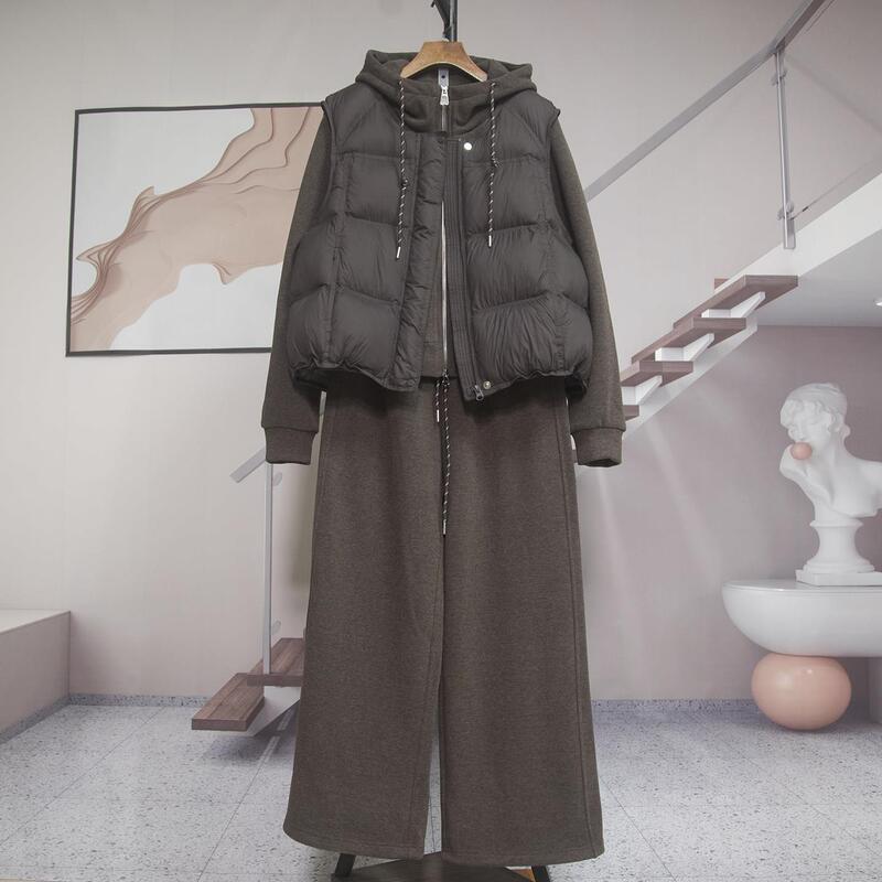 2026 New Winter Style Women's Relaxed Style Suit, Elegant and Age-Reducing Long-Sleeved Sweatshirt, Vest, Wide-Leg Pants Three-Piece Set
