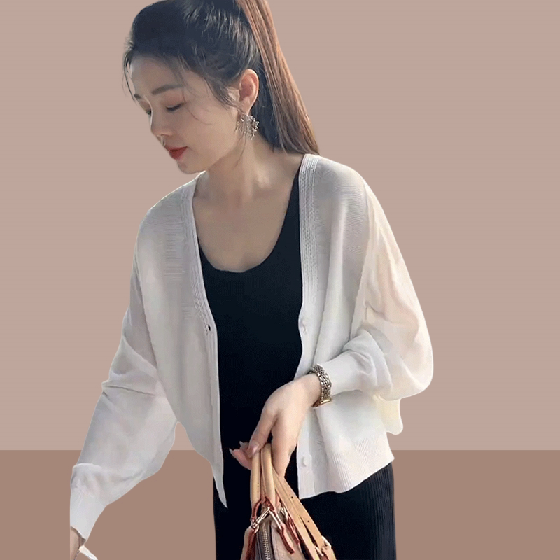 防晒冰丝针织薄款透气开衫外套女2026夏季长袖小个子短款披肩上衣