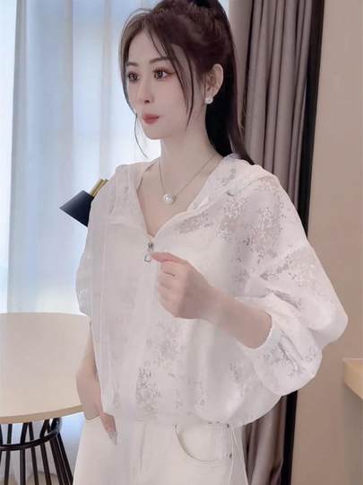 Ice Silk Sun Protection Clothing for Women 2025 New Summer European Style Hooded Stylish Top Lightweight Breathable Cardigan Short Jacket