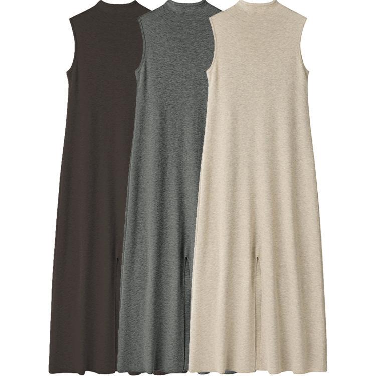 Mid-Length Knitted Dress for Women, Spring and Autumn, Half-High Collar, Sleeveless, Thin Long Dress, Waist-Cinching, Slit, Inner Layer, Tank Dress Mid-Length Knitted Dress for Women, Spring and Autumn, Half-High Collar, Sleeveless, Thin Long Dress, Waist-Cinching, Slit, Inner Layer, Tank Dress