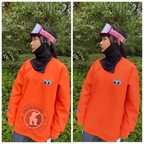 Single board orange ski sweater waterproof double board hoodie plus velvet pullover men and women lovers soft shell ski suit