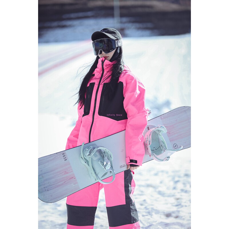 Snowboard Jacket Set with Fully Taped Seams, Fluorescent Rose Red Color, Unisex Design, Niche Ski Clothing Snowboard Jacket Set with Fully Taped Seams, Fluorescent Rose Red Color, Unisex Design, Niche Ski Clothing