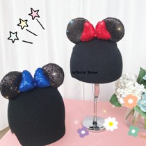 Cute couple sequin bow Mickey Mouse ski umbrella Battery car headgear Helmet cover warm helmet cover