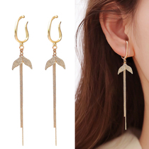 Painless earring long French ear clip without ear hole female super fairy tassel earrings round face thin earrings