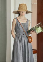 2023 Summer New Renaissance weaving all cotton black and white plate sleeveless vest dress female long mode