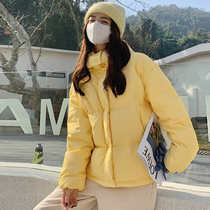 Cream yellow short down jacket womens 2022 winter new small high-quality coat loose hooded bread coat