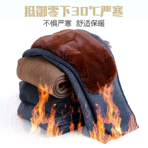 Мужские кашемировые зимние утепленные шерстяные удерживающие тепло штаны, для среднего возраста