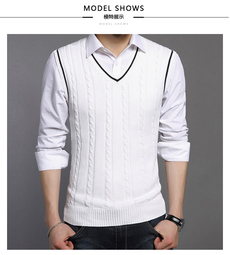 Ji Meng mùa thu và mùa đông áo len dệt kim nam v-cổ thanh niên len dệt áo len nam áo len không tay áo vest vest nam