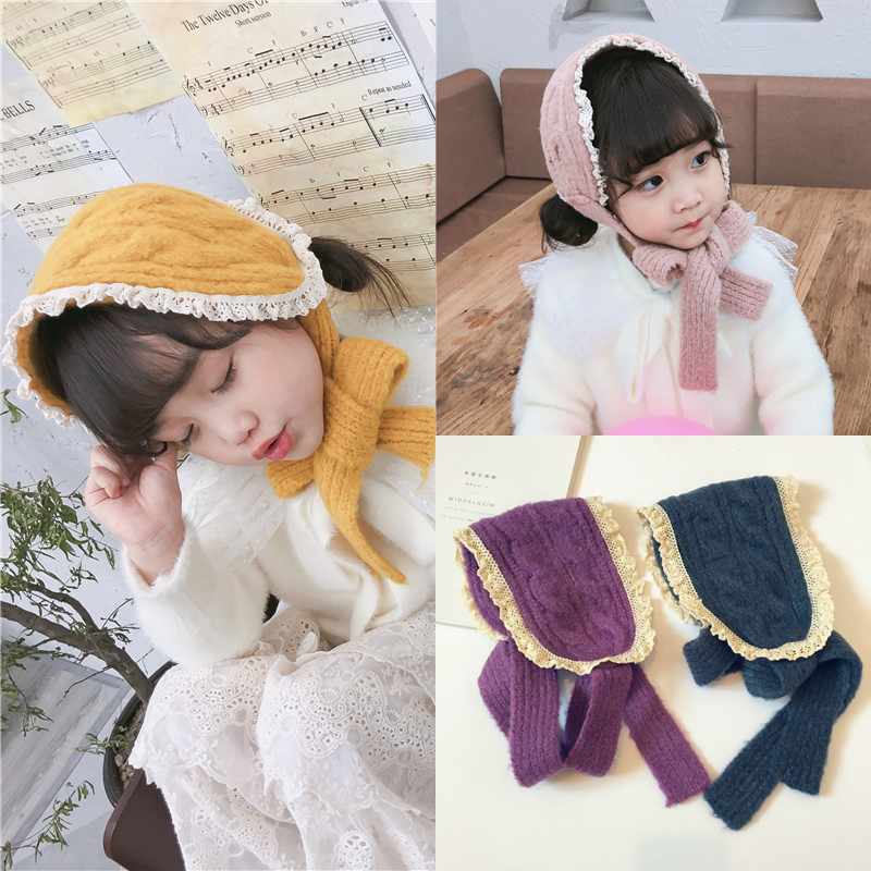 Japanese Mori girl super beautiful fresh and cute knitted lace children's hairband autumn and winter warm princess baby wool earmuffs
