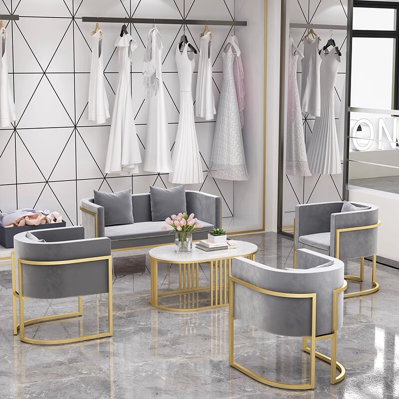 ins Scandinavian Accessible Luxury Iron Art Tables and Chairs, Modern and Simple Clothing Store Small Sofa, Leisure Reception, Office Coffee Table Combination