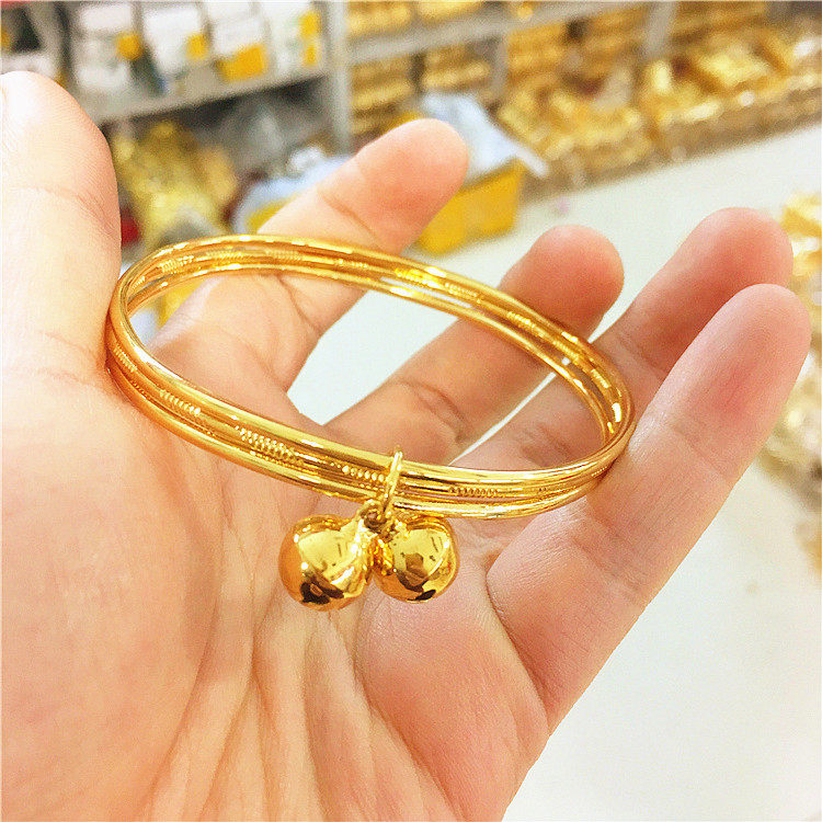 Chow Tai Fook Star New Cute Three Rings Small Bell Gold Bracelet Female 24k Gold 999 Fashion Popular Sand Gold Jewelry