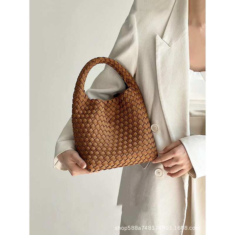 Korean Niche Design Handmade Woven Nylon Diving Fabric Bucket Bag Handbag Small Shoulder Crossbody Bag for Women