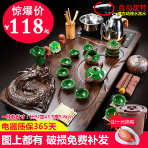 Zisha kung fu tea set home living room office meeting teapot set of solid wood tea tray fully automatic integration