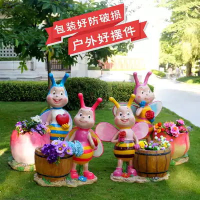Outdoor cartoon bee flower cylinder flower garden decoration kindergarten craft gift decoration custom sculpture glass fiber ornaments