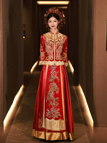 Традиционный свадебный наряд Сюхэ, вечернее платье, летнее свадебное платье, дракон и феникс