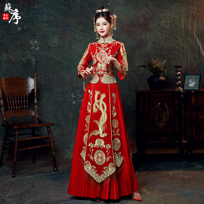 xiuhe clothing 2020 new bride dragon and phoenix gown wedding toast clothing chinese dress pregnant women show kimono women embroidered clothing