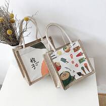 The bag of the small Japanese canvas package female zipper lunch bag cute handbag for the work family handbag shopping