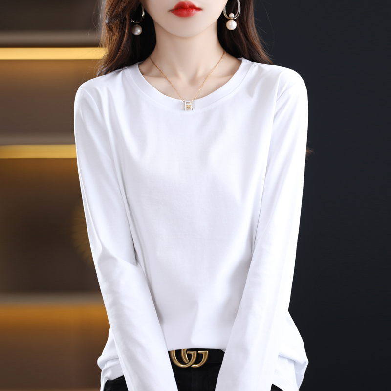 100% Pure Cotton Long-Sleeve T-Shirt for Women, Mercerized Cotton, New Thin Style for Autumn and Winter 26, Slim-Fit Base Shirt, V-Neck, Xinjiang Cotton Autumn Shirt