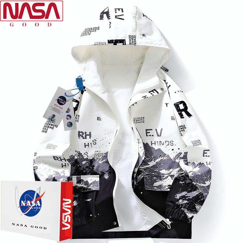 Nasa Co-Branded Autumn and Winter Jacket for Men, Fleece-Lined, Oversized, Trendy Brand, Loose Fit for Teenage Boys, Middle School Student Jacket for Men