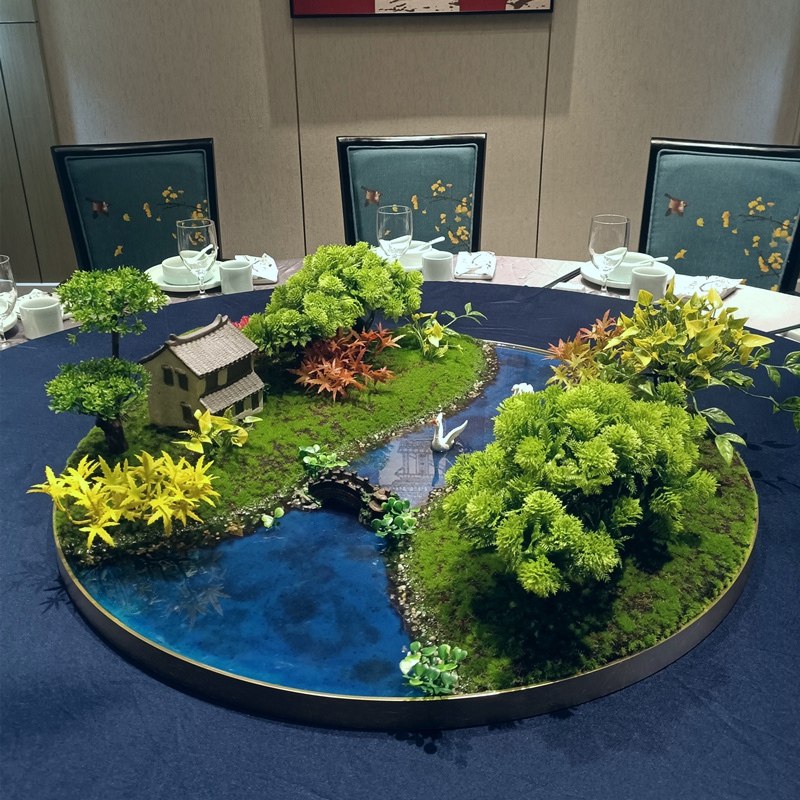 Dining Room Roundtable Middle Pendulum Flower Hotel Bunkroom Turntable Landscape Decoration Furnishing Simulation Green Plant Landscape and Landscape Pendulum