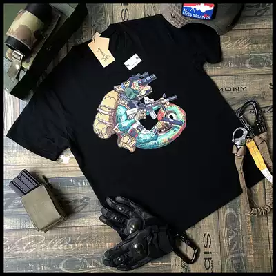 (Tactical Bone Frog) USMC Lizard Special Forces Spy Ghost Printed Military Fan Round Neck Woven Cotton T-shirt