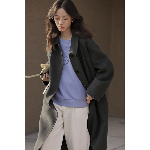 solighter high-count all-Australian wool double-sided woolen coat 2023 winter new French retro waist woolen coat