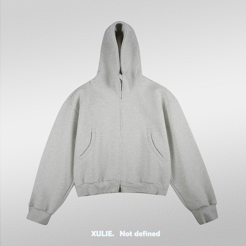 American Casual Heavyweight Short Wide-Fit Zip-Up Hoodie for Men and Women, Autumn and Winter Loose Solid Color Versatile Jacket