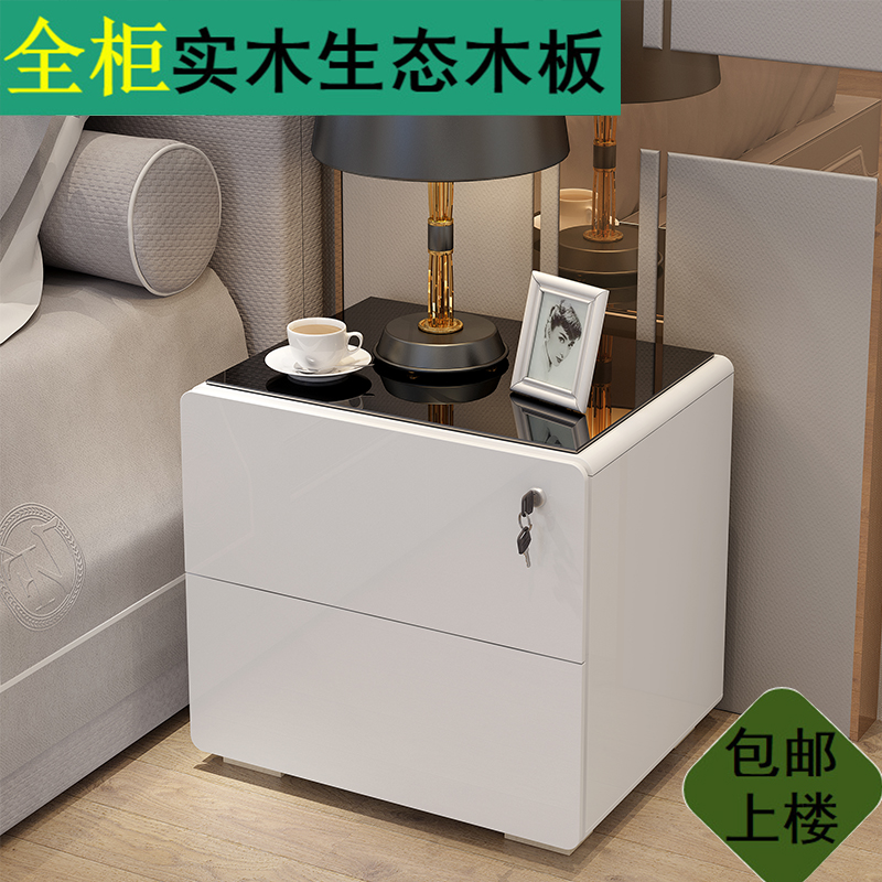 Solid Wood Bed Head Cabinet Minimalist Modern With Lock Eco Plate Baking Varnish Bedside Cabinet Bedroom Glass Small Holding Cabinet Whole Dress