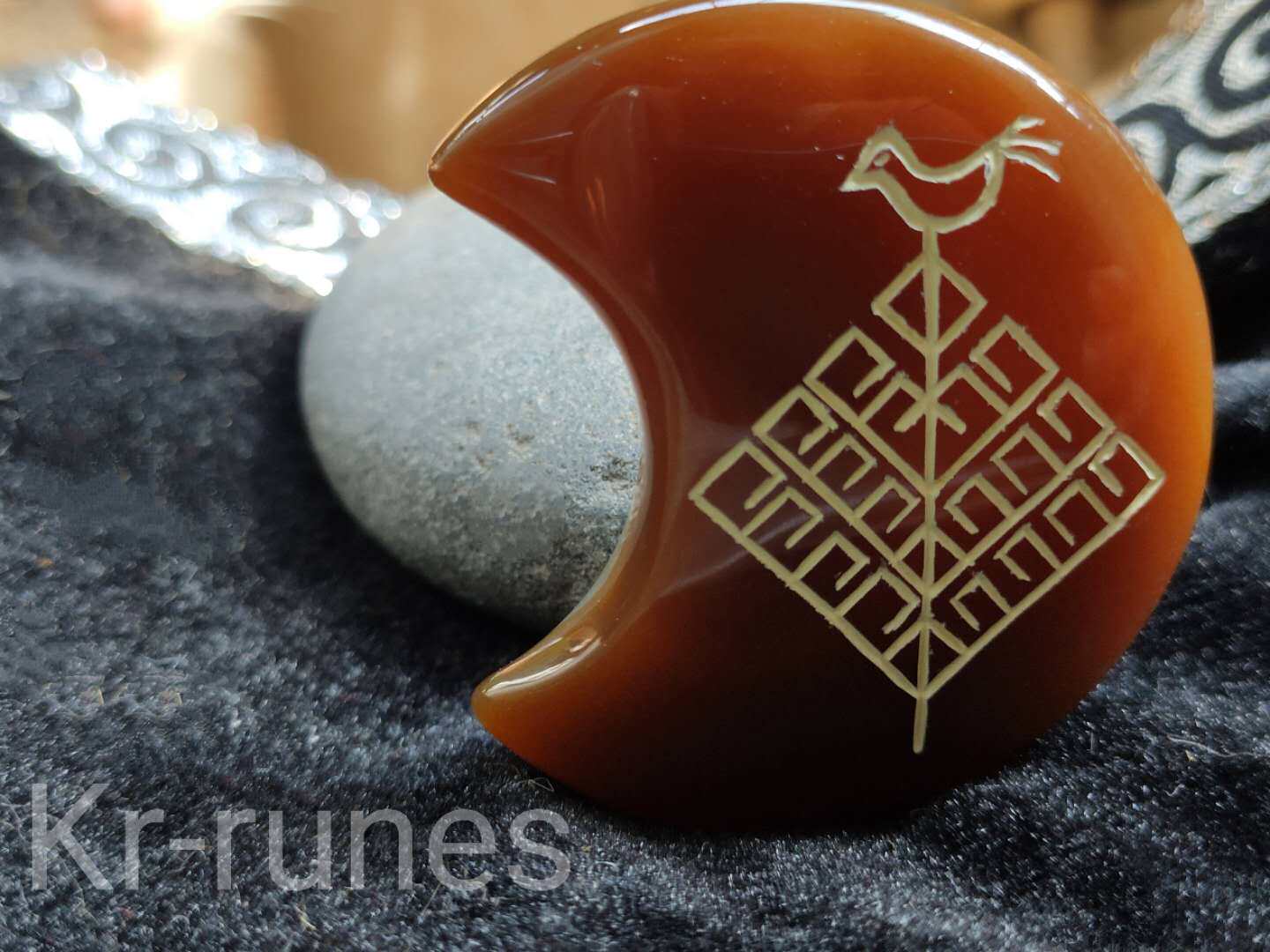 Yggdrasill Nordic World Tree Natural Gold Wrapped Silk Agate Moon Hand Carved Symbol Ornament