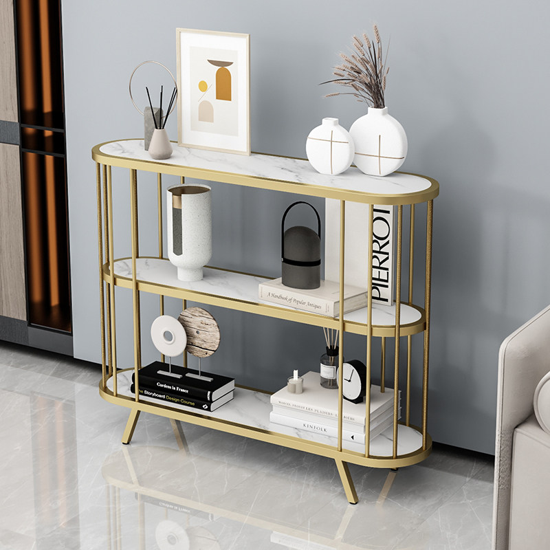 Nordic wrought iron shelf light luxury slate bookshelf partition into the home against the wall porch table living room ultra-thin storage layer shelf