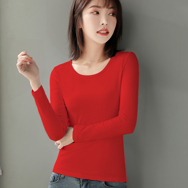 Red Long-Sleeved Cotton Base Layer Top for Women, Suitable for the Year of Birth, with Added Fleece, Autumn Clothing, Red Underwear, Base Layer