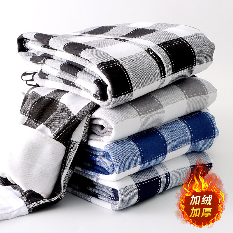 Sanitary pants men's warm pants plus velvet thick cotton tights underwear autumn and winter youth trend plaid pants cotton pants