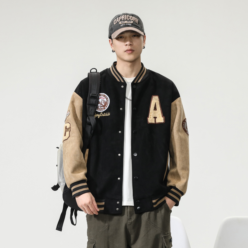 Official Online Store New Spring and Autumn Heavyweight American Retro Stand-Up Collar Suede Baseball Jacket Men's Pilot Jacket Coat Official Online Store New Spring and Autumn Heavyweight American Retro Stand-Up Collar Suede Baseball Jacket Men's Pilot Jacket Coat