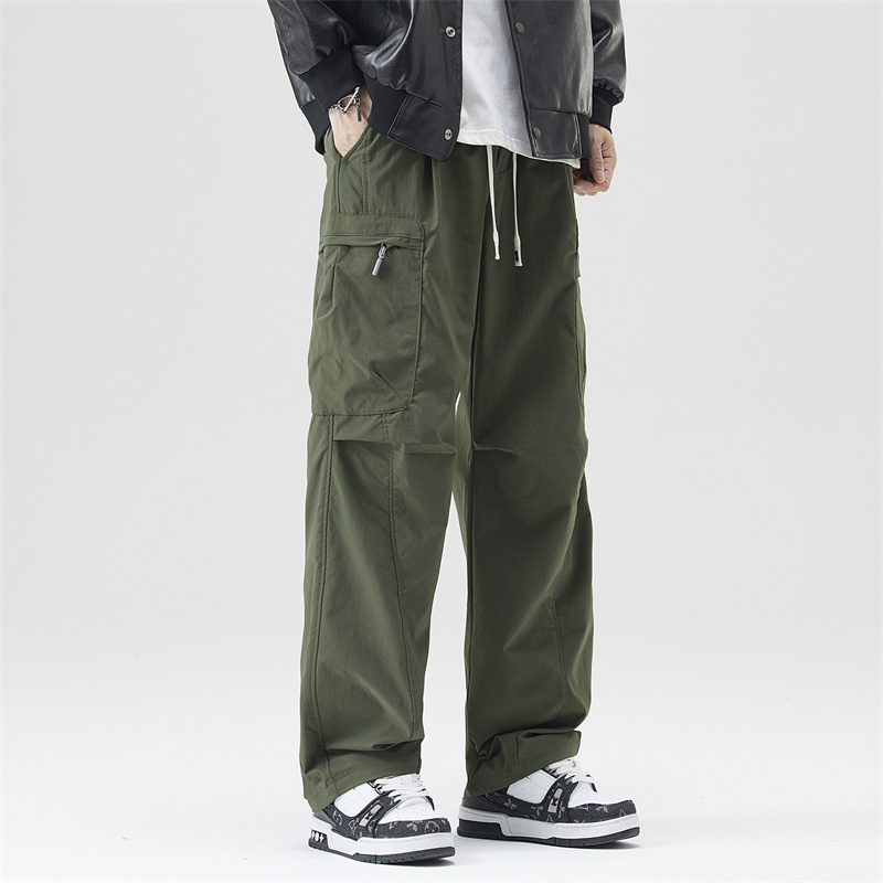 Official Online Store New Workwear Straight-Leg Pants for Men 2025 Summer Thin Casual Sports Large Pocket Zipper Paratrooper Pants