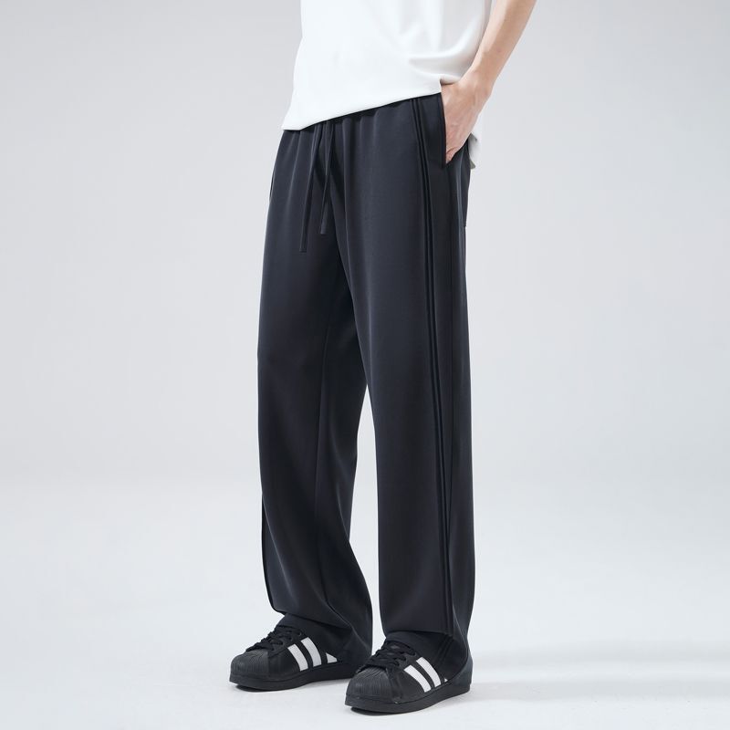 Official Online Store New Black Casual Pants for Men 2026 Summer Thin Wide-Leg Loose Straight Sports Pants Long Trousers