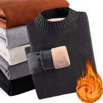 Mens half-turtleneck sweater plus velvet thickened autumn and winter warm jacket middle collar bottoming sweater sweater