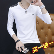 Mens long sleeve T-shirt V neck spring and autumn cotton autumn coat autumn clothes body shirt autumn clothes wear inside wear autumn winter base shirt